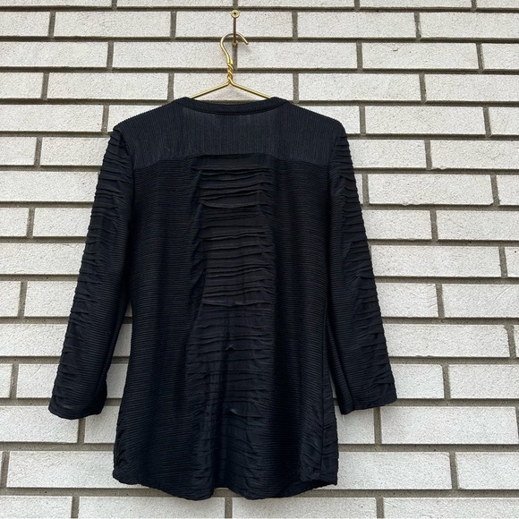 Cache Black Textured Snap Front Tunic Top Size Large Diabolo Nylon Stretch - Picture 8 of 8